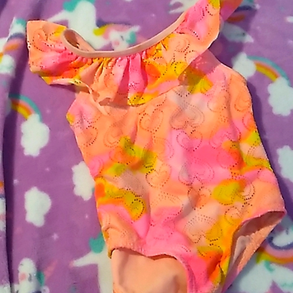 Pink red yellow tie dye bathing suit size 12 months